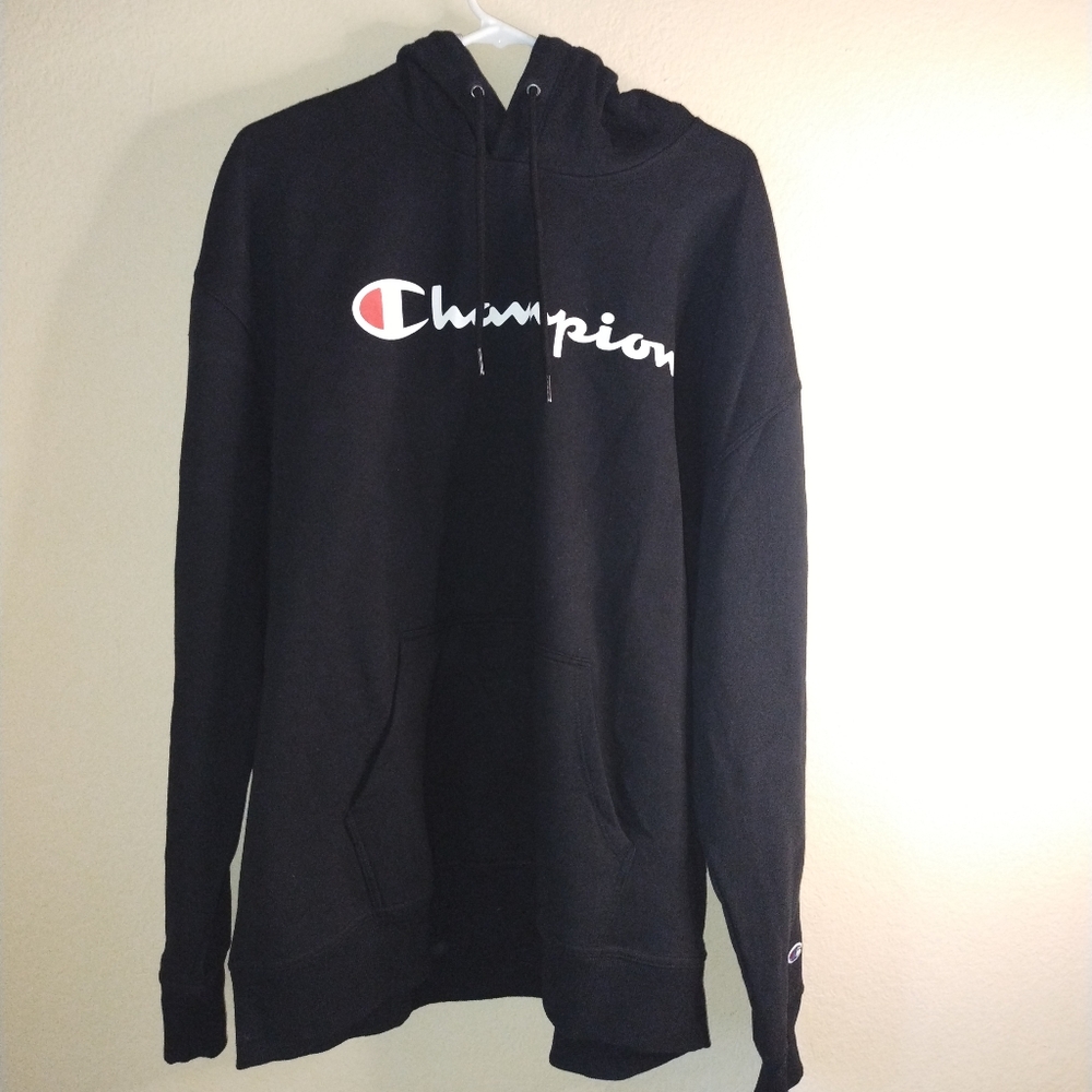 Champion Black Sweater Iconic Logo Cotton Blend
